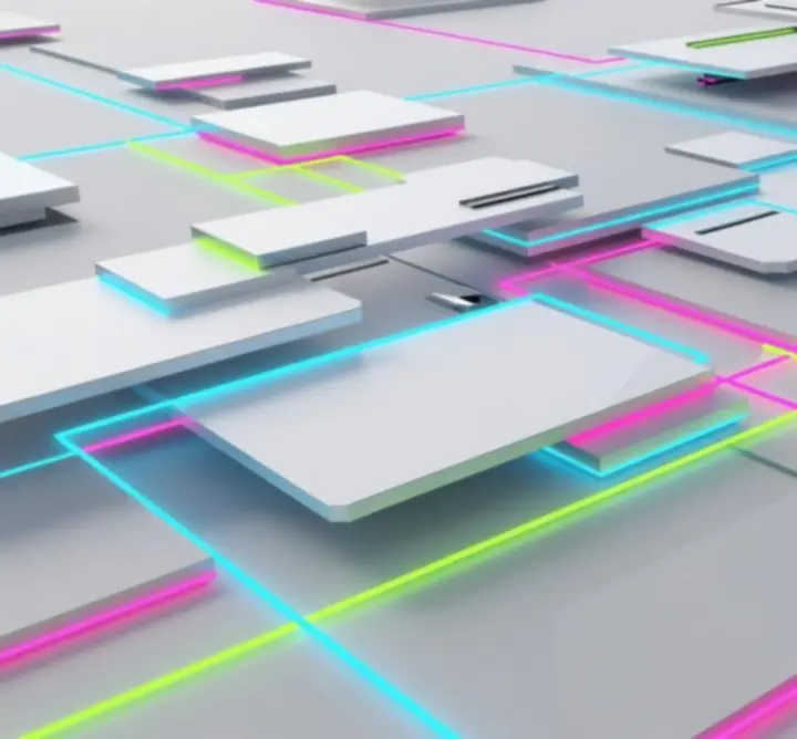 Minimalist geometric environment from EDGE with neon edges and floating platforms